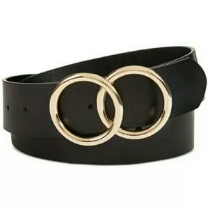 Black Leather Belt w/ Gold Circles